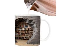 Tazza 3D Libreria - Tazza da caffè in ceramica da 350 ml per gli amanti dei libri, libreria, design letterario per lettori, scrittori e amanti del tè (edizione 2024)