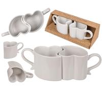 Tazza a forma di cuore, ca. 9 x 9 cm, ca. 250 ml, in gres, set da 2 in confezione di carta kraft
