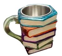 Tazza a forma di libro dipinta, tazza a forma di libro originale dipinta in 3D, tazze da caffè in bicchiere colorato fatte a mano a forma di libro, collezione di tazze da caffè a forma pila di libri