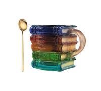Tazza a forma di libro dipinto, 160 ml, divertente tazza con disegni a tema libri, novità 3D dipinte libri, tazza da caffè in resina a forma di pila per gli amanti della letteratura (colorata #1 (con