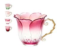 Tazza artigianale a forma di petalo con manico a vite, tazza artistica in vetro soffiato a mano, ispirata ai fiori che sbocciano, tazza da caffè ispirata alla natura, per tè e decorazione della casa