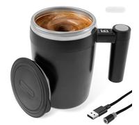 Tazza auto-commovente USB 400 ml Self Stirring Mug con schermo temperatura, antiscivolo, fondo elettrico, per caffè, tè, cioccolata calda (nero)