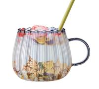 Tazza - Bicchiere Trasparente 400ml Con Manico | Bicchieri A Righe Colorate | Tazza Caffè Tè Multifunzionale Per Latte Tè Soda Acqua Succo Latte Di Soia, Stoviglie Da Servizio Resistente G
