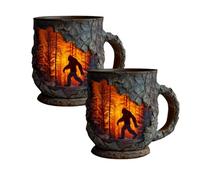 Tazza Bigfoot Con Fuoco Nella Foresta, Tazza Da Caffè Vintage 3d Sasquatch Bigfoot Da Esterno, Tazza Da Regalo Per Amanti Della Natura, Amanti Della Montagna, Campeggiatori, Amore Paranormale (2 pz)