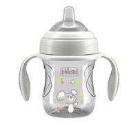 Chicco Transition Cup Bicchiere Antigoccia per Bambini 200ml, Tazza Biberon 4+ Mesi per Imparare a Bere, con Beccuccio Ergonomico in Silicone, Doppia Valvola Anticolica, senza BPA - Grigio