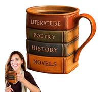 Tazza, Book Resin Mug, Handmade 3D Comfortable Grip, Appealing Color, Tea Cup for Reader, Librarian, Writer, Desk, Kitchen Decor, Gift Idea, Bookshelf Display, Novelty Beverage Use