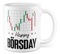 Tazza borsa regalo Happy Börsday, tazza da caffè finanza azionario Dax umorismo divertente, idea regalo ufficio lavoro caffè ufficio tazza colleghi amici famiglia tazza caffè