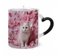 Tazza cambia colore con gatto e cuore, 11 once, tazza da caffè con manico a forma di orecchio, divertenti tazze in ceramica, tazze personalizzate, tazze da tè calde per regali da uomo e donna.