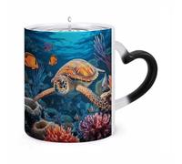 Tazza cambiante a forma di pesce tropicale e stella marina, 11 once, tazza da caffè con manico a forma di orecchio, divertenti tazze in ceramica, tazze personalizzate, tazze da tè calde per regali d