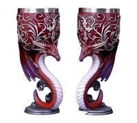 Tazza Cappuccino Confezione Da Due Calici Medievali Europei D'Epoca Per Gli Appassionati Di Storia E Cultura Maschile, Decorazioni Da Bar A Tema: Drago Di Fuoco Rosso