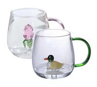 Tazza Carina Con Animale 3D All'interno Tazza Carina 2pcs Tazza Da Caffè in Vetro Da 400Ml Con Manico Bicchieri per Animali 3D Tazza Da Tè in Vetro Cartone Animato per La Casa Tè Succo Di Frutta Latte
