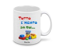 Tazza Ceramica Bianca - scritta tutto e iniziato da qui costruzioni - Design Minimalista - Per Architetti e Studenti - Collezione Architettura