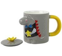 Tazza Ceramica con Coperchio Dinosauro Grigio 400 ml