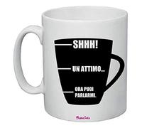 Tazza Ceramica Decorata Shhh Un Attimo - 8x10 cm - Ceramica di Alta qualità - Design Simpatico - per Coppie Innamorate - Collezione Amore