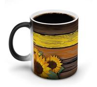 Tazza che cambia colore con divertente dipinto su tavola di legno, tazza da caffè con girasole e manico, tazza in ceramica sensibile al calore, tazze novità personalizzate, tazze da tè calde per uom
