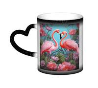 Tazza che cambia colore con fenicottero e fiori d'amore, tazza da caffè in ceramica, tazza da caffè creativa, tazza magica da tè