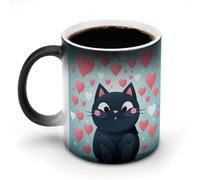 Tazza che cambia colore con il calore, divertente e carina, tazza da caffè con gatto a forma di cuore e manico, tazze in ceramica termosensibili, tazze novità personalizzate, tazze da tè calde per u