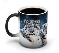 Tazza che cambia colore con il calore, divertente leopardo delle nevi dagli occhi azzurri, tazza da caffè con manico, tazza in ceramica sensibile al calore, tazze novità personalizzate, tazze da tè