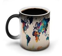 Tazza che cambia colore con il calore, divertente mappa del mondo astratta, tazza da caffè con manico, tazza in ceramica sensibile al calore, tazze novità personalizzate, tazze da tè calde per uomin