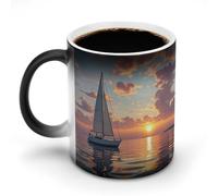 Tazza che cambia colore con il calore, divertente tazza da caffè con barca a vela e tramonto, tazza in ceramica sensibile al calore, tazze novità personalizzate, tazze da tè calde per uomini e donne