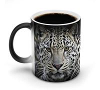Tazza che cambia colore con il calore, divertente tazza da caffè con faccia di leopardo in bianco e nero, con manico, tazza in ceramica sensibile al calore, tazze novità personalizzate, tazze da tè