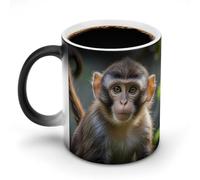 Tazza che cambia colore con il calore, divertente tazza da caffè con scimmia dagli occhi grandi e manico, tazza in ceramica sensibile al calore, tazze novità personalizzate, tazze da tè calde per uo