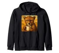 Tazza Cheetah Grumpy Coffee Morning Humor Wildlife Tired Felpa con Cappuccio