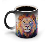 Tazza colorata con leone dipinto, tazze che cambiano colore, tazze in ceramica magiche sensibili al calore, l'immagine appare quando si riscalda, tazze da caffè creative personalizzate per gli amic