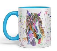 Tazza colorata con motivo a cavallo e arcobaleno, ideale come regalo di compleanno, lavoro, ufficio, Natale, tazza da tè o caffè (L, blu)