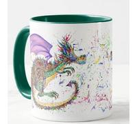 Tazza colorata con motivo drago arcobaleno e lucertola dipinta a mano, con acquerello, idea regalo, compleanno, lavoro, ufficio, Natale, tè, caffè (D verde)