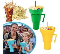 Tazza combinata per snack e bevande, 2 in 1, per snack e bevande, con ciotola per snack sulla parte superiore, per giovani e adulti, perfetta per stadio, viaggi, serate al cinema (verde e giallo)