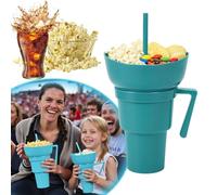 Tazza combinata per snack e bevande, 2 in 1, per snack e bevande, con ciotola per snack sulla parte superiore, per giovani e adulti, perfetta per stadio, viaggi, serate al cinema (blu)