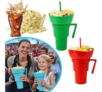 Tazza combinata per snack e bevande, 2 in 1, per snack e bevande, con ciotola per snack sulla parte superiore, per giovani e adulti, perfetta per stadio, viaggi, serate al cinema (rosso e verde)