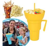 Tazza combinata per snack e bevande, 2 in 1, per snack e bevande, con ciotola per snack sulla parte superiore, per giovani e adulti, perfetta per stadio, viaggi, serate al cinema (giallo)