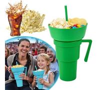 Tazza combinata per snack e bevande, 2 in 1, per snack e bevande, con ciotola per snack sulla parte superiore, per giovani e adulti, perfetta per stadio, viaggi, serate al cinema (verde)
