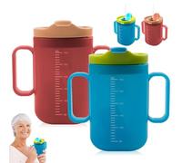 Tazza con becco per anziani, 2 pezzi, 300 ml, a prova di perdite, per anziani, con coperchio e cannuccia, per anziani, con manici per pazienti, anziani, disabili