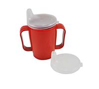 Tazza con becco, tazza da bere con manico + 2 coperchi 4 + 12 mm, 250 ml, plastica rossa