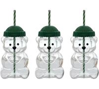 Tazza con cannuccia a forma di orso, in vetro con cannuccia, 550 ml, carina, tazza con cannuccia trasparente per succhi di latte, tè (3 pezzi)