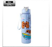 Tazza con cannuccia e spago a forma di cartone animato Capibara, bottiglia d'acqua portatile per bambini e studenti, blu, 1 pezzo