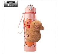 Tazza con cannuccia e spago a forma di cartone animato Capibara, bottiglia d'acqua portatile per bambini e studenti, rosa, 1 set
