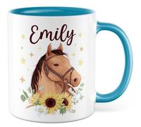 Tazza con cavalli personalizzata, personalizzabile con il nome desiderato, tazza da caffè 330 ml, in ceramica - proprio nome cavallo disegno ragazza donna idea regalo personalizzabile pony tazza caffè