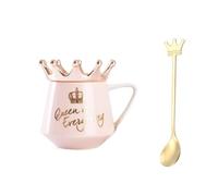 Tazza Con Corona 300ml - Ceramica Rosa Da Colazione Con Coperchio e Cucchiaino - Grande per Latte, Adatto a Donne, Ragazze, Figlie, Mogli, Fidanzate - Regali per La Famiglia, Gli Amici