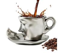 Tazza con Faccia, Tazze in Ceramica con Piattino, Faccia Tazze da caffè Set di Ceramica Baci Coppia di Tazza da caffè, 100 Ml, Regali per Donne/Regali per Uomini