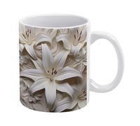 Tazza con fiore di giglio bianco 3D, tazza con fiori selvatici bianchi, tazza floreale, tazza da caffè divertente per compleanno per famiglia, amici, colleghi, uomini e donne, 11 once