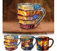 Tazza con libro dipinto, 325 ml, tazza da caffè con libri dipinti in 3D, unica tazza in acrilico colorato, tazza da caffè, regalo da collezione per gli amanti della letteratura (A)