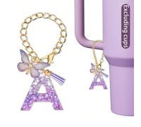 Tazza con manico, accessorio charm a forma di lettera farfalla, charm porta-chiavi con iniziale dalla A alla Z, charm carino con farfalla e nappina, forniture per il ritorno a scuola L,M,S,H,A,T,O,X,B