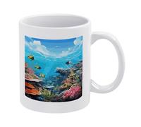 Tazza con manico con scena oceanica, tazza da tè personalizzata, tazza da caffè originale, tazze in ceramica antiscivolo ispessite, tazze bianche di lusso da 12 once per uomini, donne, ufficio e lav