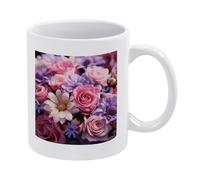 Tazza con manico e fiori rosa e viola, tazza da tè personalizzata, tazza da caffè originale, tazze in ceramica antiscivolo ispessite, tazze bianche di lusso da 12 once per uomo, donna, ufficio e lav