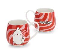 Tazza con Molang e lecca-lecca, in porcellana, realizzata con cura, grazioso accessorio per cucina, ufficio e casa, idea regalo, con fascetta, 400 ml, 8 x 9 cm, rosso