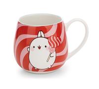 Tazza con Molang e lecca-lecca, in porcellana, realizzata con cura, grazioso accessorio per cucina, ufficio e casa, idea regalo, con fascetta, 400 ml, 8 x 9 cm, rosso